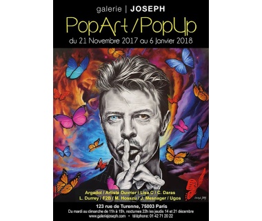 Affiche originale de l’exposition Pop Art/Pop Up (Portrait de David Bowie) pour la galerie Joseph