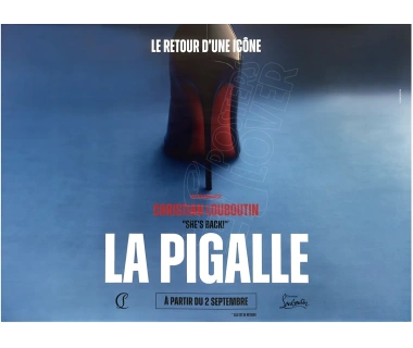 Affiche originale Louboutin "She's Back!, La Pigalle", visuel bleu