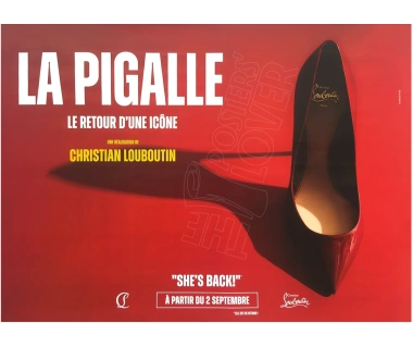 Affiche originale Louboutin "She's Back!, La Pigalle", visuel rouge
