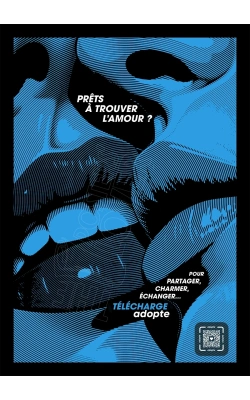 Affiche originale "ADOPTE un MEC", "Prêts à trouver l'amour, bleu"