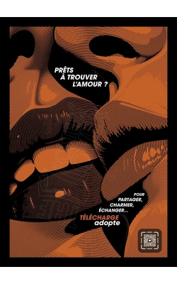 Affiche originale "ADOPTE un MEC", "Prêts à trouver l'amour, orange"