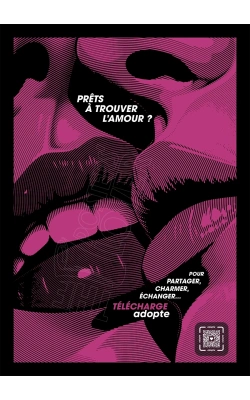 Affiche originale "ADOPTE un MEC", "Prêts à trouver l'amour, rose"