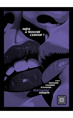 Affiche originale "ADOPTE un MEC", "Prêts à trouver l'amour, violet"
