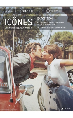 Affiche originale avec Jean-Paul Belmondo et Anna Karina pour l'exposition ICÔNES de la Galerie Joseph (Pierrot le Fou)