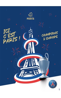 Projet d'affiche originale "ICI C'EST PARIS", célébration du PSG 2025, "Visuel Trophée"