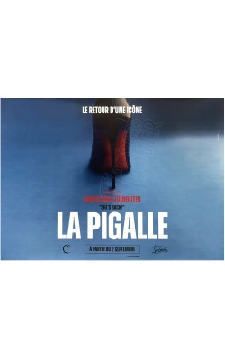 Affiche originale Louboutin "She's Back!, La Pigalle", visuel bleu