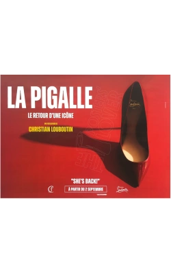 Affiche originale Louboutin "She's Back!, La Pigalle", visuel rouge